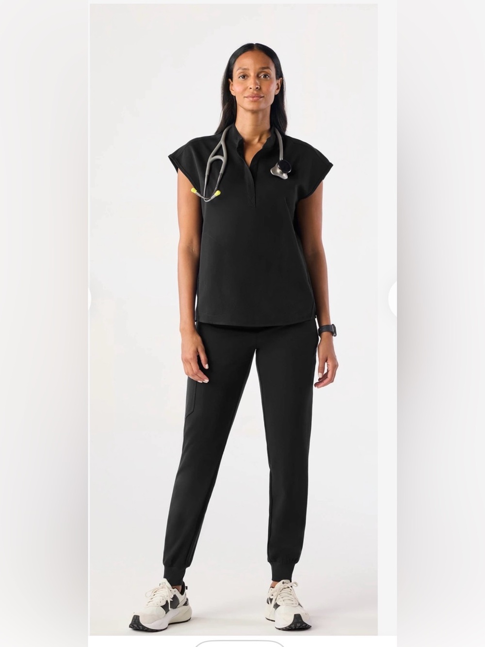 Figs Black Cap-Sleeve Tunic Top - Picture 2 of 8